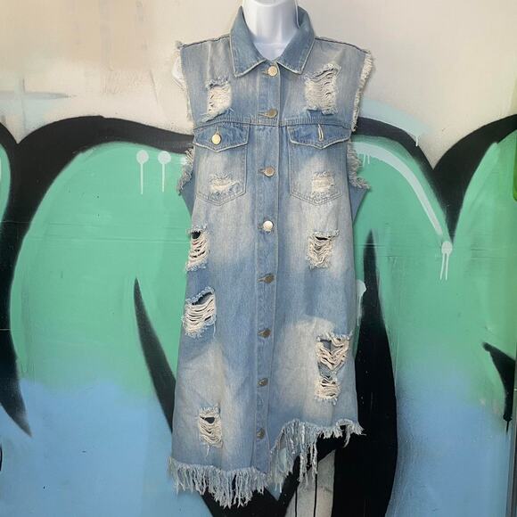 y2k distressed denim dress - Picture 1 of 4